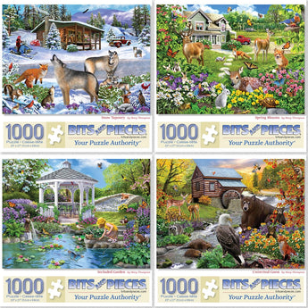 Set of 4 Mary Thompson Four Seasons Jigsaw Puzzles