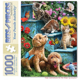 Pups And Kittens On The Steps Jigsaw Puzzle