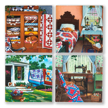 Cats & Quilts Coaster set of 4